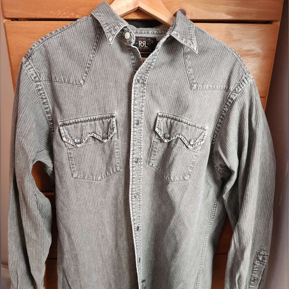 Ralph Lauren Gray Striped Men's Western Cut Heavy Duty Shirt